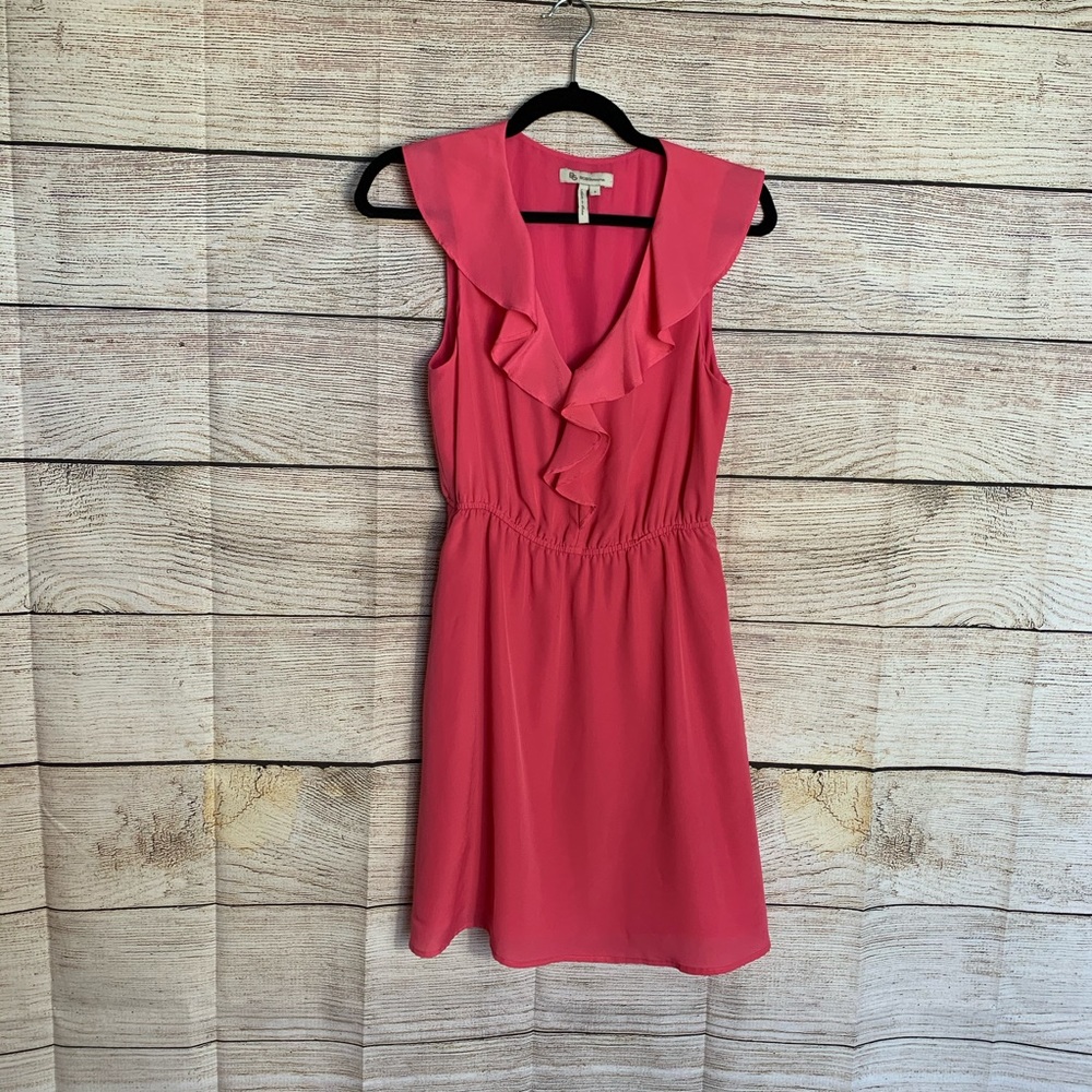 Bcbgeneration Pink Ruffle Front Cinch Waist Dress